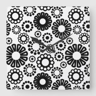 Retro zwart-wit bloemen wandklok