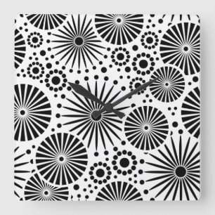 Retro zwart-wit bloemen wandklok