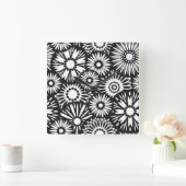 Retro zwart-wit bloemen wandklok (Huis)