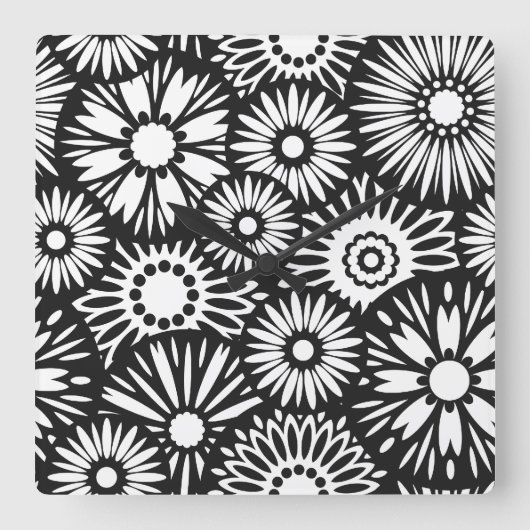 Retro zwart-wit bloemen wandklok (Voorkant)