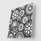 Retro zwart-wit bloemen wandklok (Hoek)