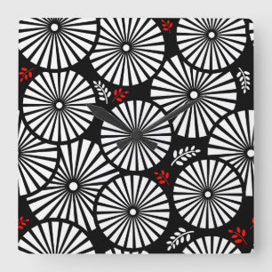 Retro zwart-wit bloemen wandklok
