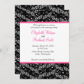 Retro zwart-wit bloemmotief trouwkaart kaart (Voorkant / Achterkant)