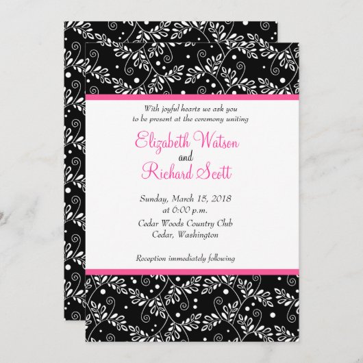 Retro zwart-wit bloemmotief trouwkaart kaart (Voorkant / Achterkant)