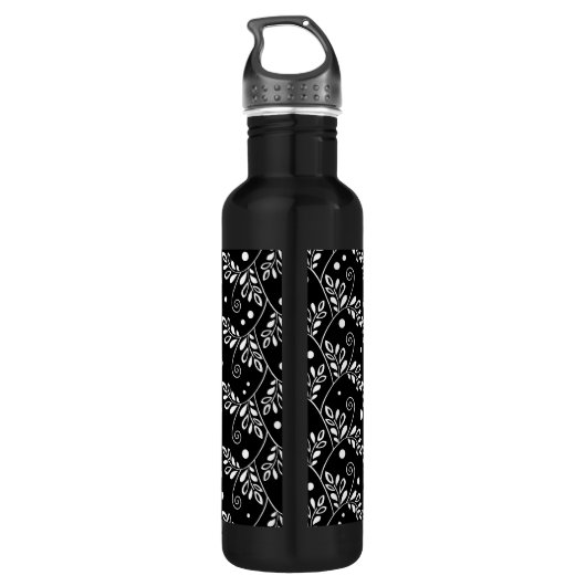 Retro zwart wit bloemmotief waterfles  (Achterkant)