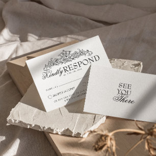 Retro Zwart-Wit Botanische Oude Geld Huwelijk RSVP Kaartje