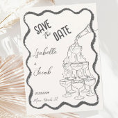 Retro Zwart & Wit Champagne Tower Save the Date Kaart