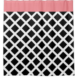 Retro zwart-wit checkboard met roze rand douchegordijn