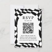Retro Zwart-Wit Checkerboard QR Code Bruiloft RSVP Kaartje (Voorkant)
