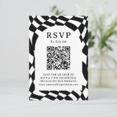 Retro Zwart-Wit Checkerboard QR Code Bruiloft RSVP Kaartje (Staand voorkant)