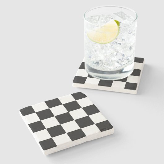 Retro Zwart-wit Checkerboard Stone Onderzetters (Zijkant)