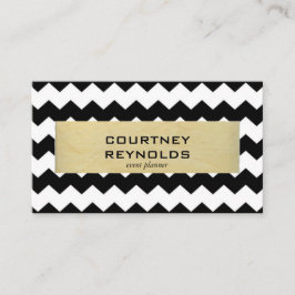 Retro Zwart-wit Chevron Patroon Geel Visitekaartje
