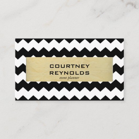 Retro Zwart-wit Chevron Patroon Geel Visitekaartje (Voorkant)