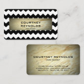Retro Zwart-wit Chevron Patroon Marmer Visitekaartje (Voorkant / Achterkant)