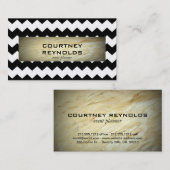 Retro Zwart-wit Chevron Patroon Marmer Visitekaartje (Voorkant / Achterkant)