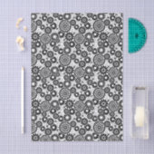 Retro Zwart-Wit Chic Folk Bloemenpatroon Tissuepapier (Craft)