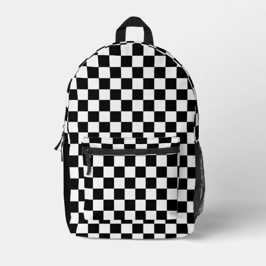 Retro Zwart-wit Classic Geruite Patroon Bedrukte Rugzak (Voorkant)