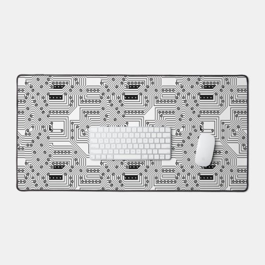 Retro Zwart Wit Classy Computer Circuit Board Bureaumat (Keyboard & Muis)