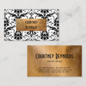 Retro zwart-wit damast patroon koper visitekaartje (Voorkant / Achterkant)