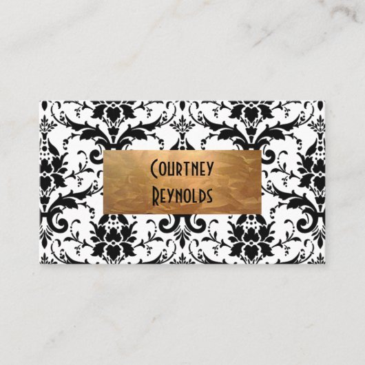 Retro zwart-wit damast patroon koper visitekaartje (Voorkant)