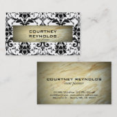 Retro Zwart-wit Damast Patroon Marmer Visitekaartje (Voorkant / Achterkant)