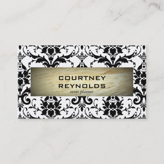 Retro Zwart-wit Damast Patroon Marmer Visitekaartje (Voorkant)