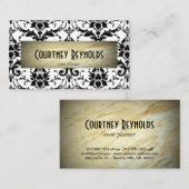 Retro Zwart-wit Damast Patroon Marmer Visitekaartje (Voorkant / Achterkant)