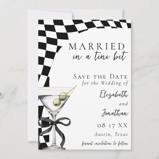 Retro Zwart & Wit Dirty Martini Fotobruiloft Save The Date (Voorkant)