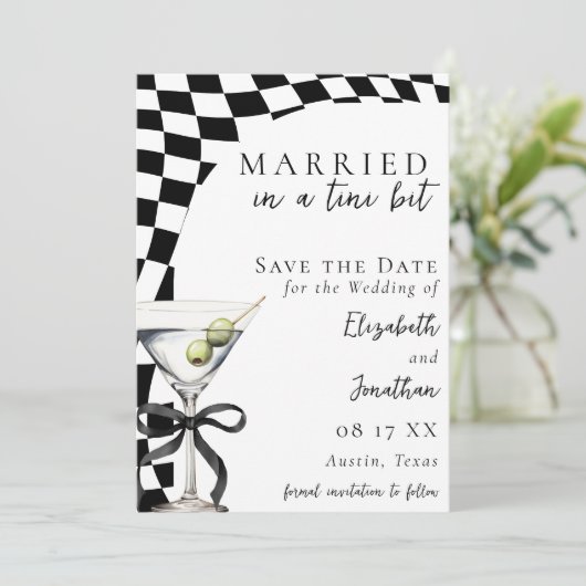 Retro Zwart & Wit Dirty Martini Fotobruiloft Save The Date (Staand voorkant)