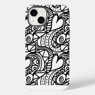 Retro zwart-wit Doodle-patroon Case-Mate iPhone 14 Hoesje