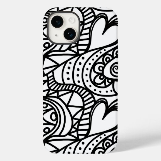 Retro zwart-wit Doodle-patroon Case-Mate iPhone Case (Achterkant)