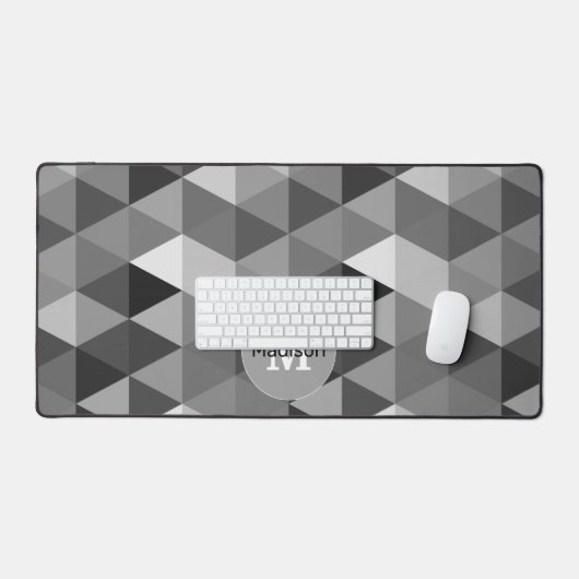 Retro zwart wit driehoeken patroon Monogram Bureaumat (Keyboard & Muis)