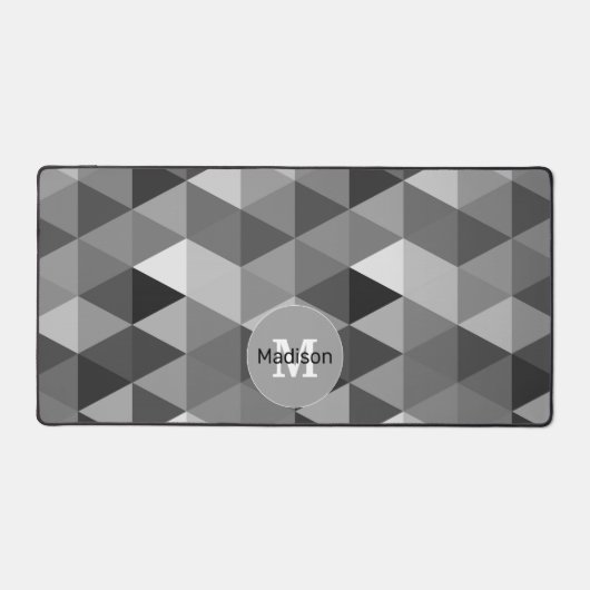 Retro zwart wit driehoeken patroon Monogram Bureaumat (Voorkant)