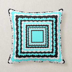 Retro-, zwart-, wit- en Aqua-rackontwerp Kussen