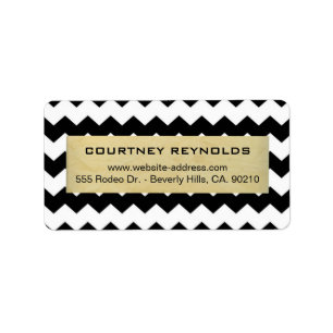 Retro zwart wit en beige chevron patroon etiket