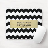Retro Zwart Wit en Beige Chevron Patroon Muismat (Met muis)