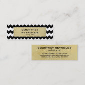 Retro Zwart Wit en Beige Chevron Patroon Skinny Mini Visitekaartje (Voorkant / Achterkant)