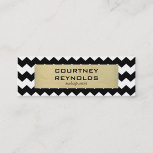 Retro zwart wit en beige chevron patroon skinny mini visitekaartje