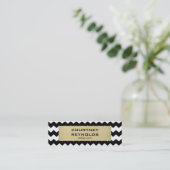 Retro Zwart Wit en Beige Chevron Patroon Skinny Mini Visitekaartje (Staand voorkant)