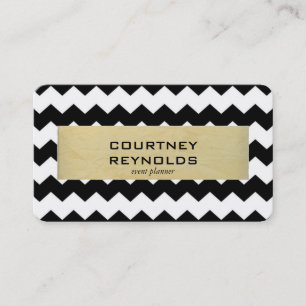 Retro zwart wit en beige chevron patroon visitekaartje