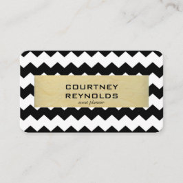 Retro Zwart Wit en Beige Chevron Patroon Visitekaartje