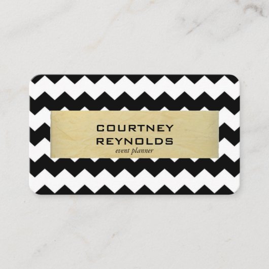 Retro Zwart Wit en Beige Chevron Patroon Visitekaartje (Voorkant)