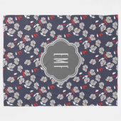 Retro  zwart, wit en rood Floral monogram Fleece Deken (Voorkant (Horizontaal))