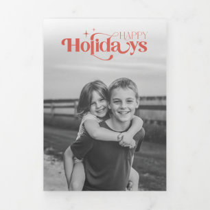 Retro zwart-wit fotocollage Kerstmis Drieluik Uitnodiging