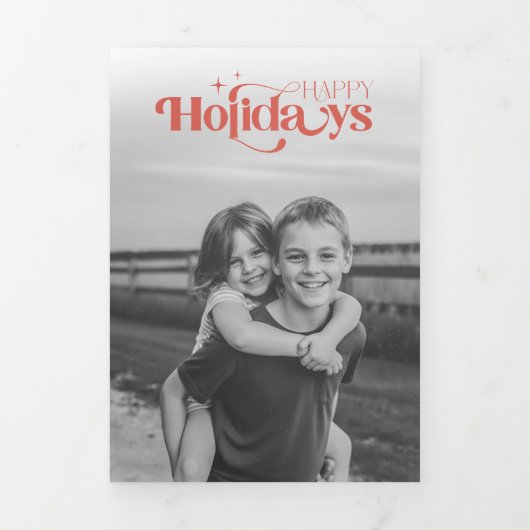 Retro zwart-wit fotocollage Kerstmis Drieluik Uitnodiging (Cover)