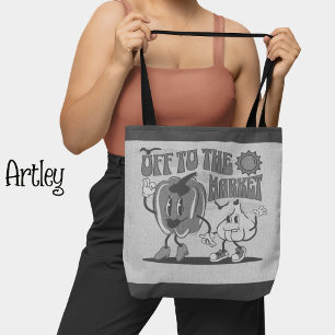 Retro Zwart Wit Gelukkig Moeder Groente Markt Tote Bag