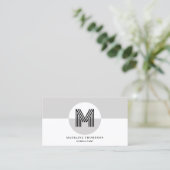 Retro Zwart-wit Geometrisch Modern Monogram Visitekaartje (Staand voorkant)