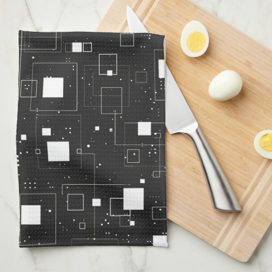 Retro zwart-wit geometrisch patroon theedoek (Quarter Fold)