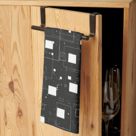 Retro zwart-wit geometrisch patroon theedoek