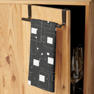 Retro zwart-wit geometrisch patroon theedoek